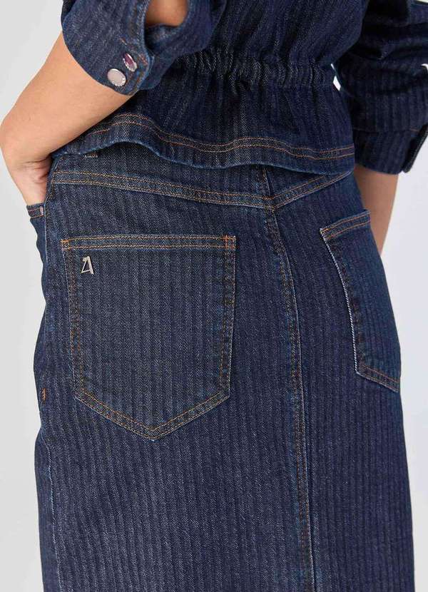 Laccord - Saia Jeans Midi com Fenda Risca de Giz Azul 4