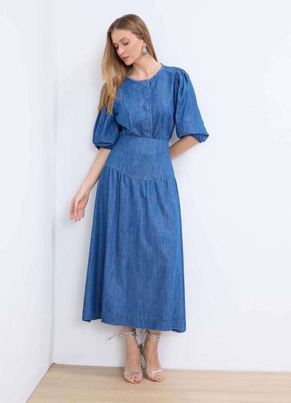 Laccord - Saia Jeans Pala Baixa Super Midi Azul