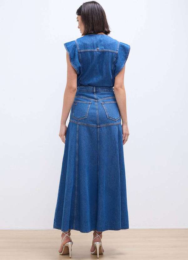 Laccord - Saia Jeans Super Midi Ampla Denim Medio Azul 6