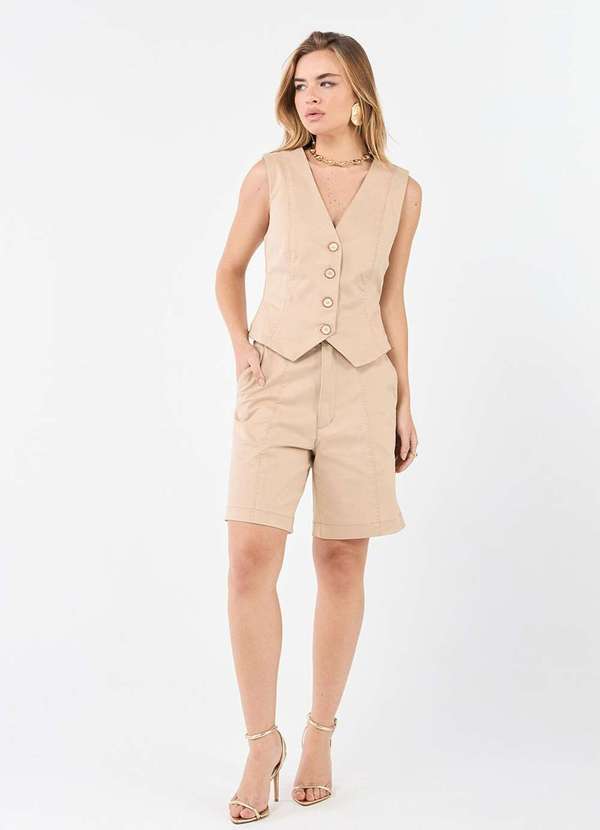 Laccord - Bermuda de Sarja Alfaiataria com Ponto Picado Marrom