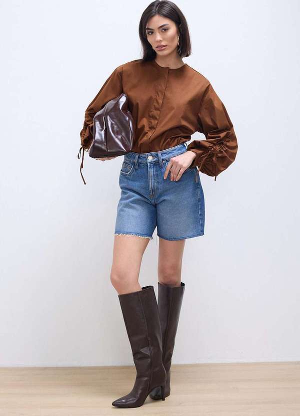 Laccord - Bermuda Jeans Barra a Fio Denim Medio Azul