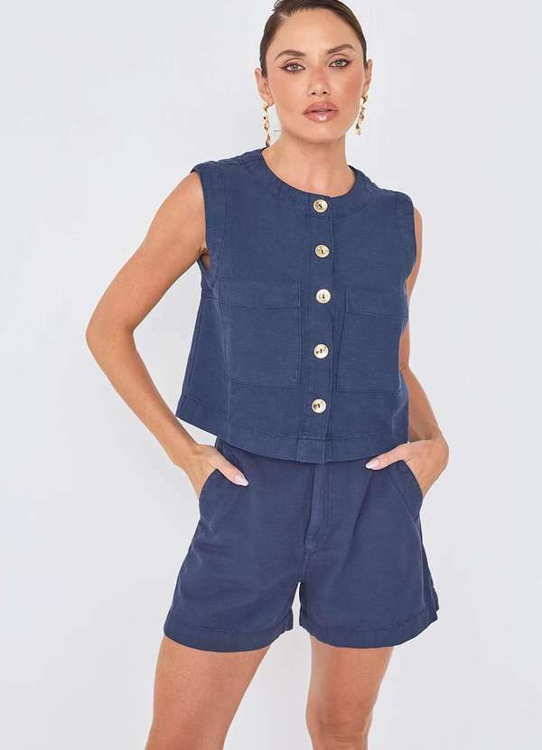 Laccord - Short Alfaiataria com Bolsos Azul