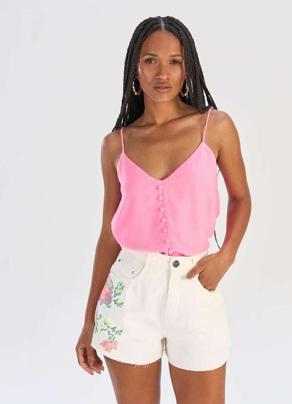 Laccord - Short Cintura Alta com Bordado Branco