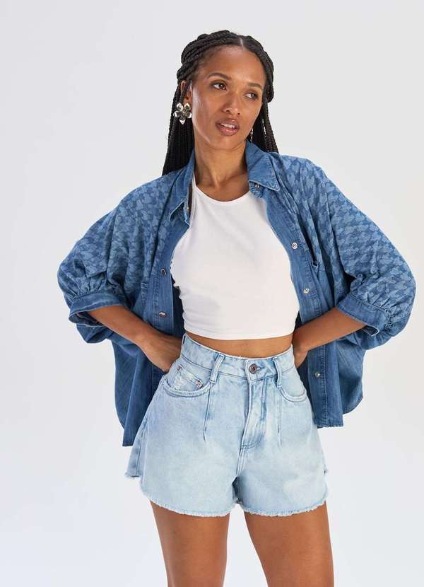 Laccord - Short Evase Cintura Alta Azul