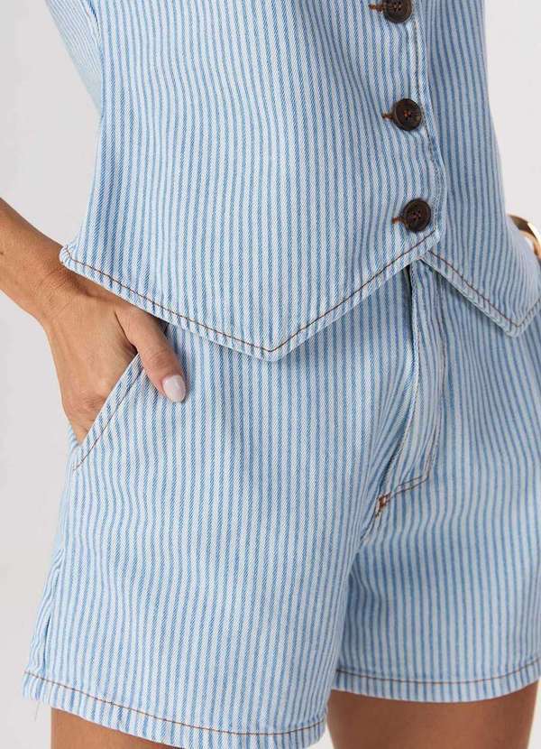 Laccord - Shorts Jeans Estampa Risca de Giz Azul 3