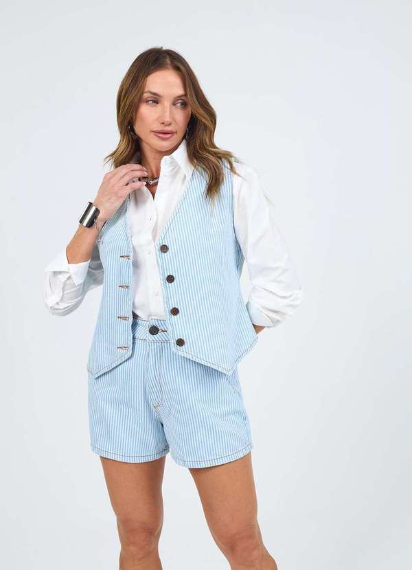 Laccord - Shorts Jeans Estampa Risca de Giz Azul 4