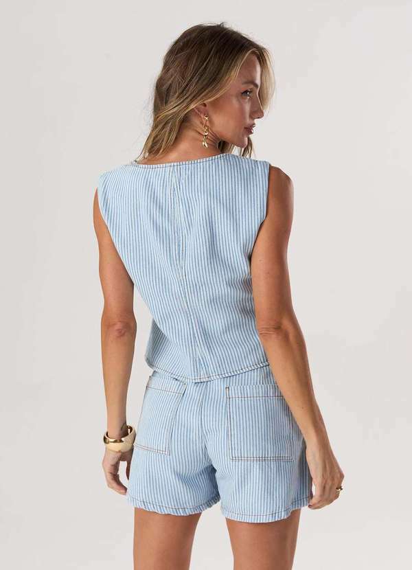 Laccord - Shorts Jeans Estampa Risca de Giz Azul 6