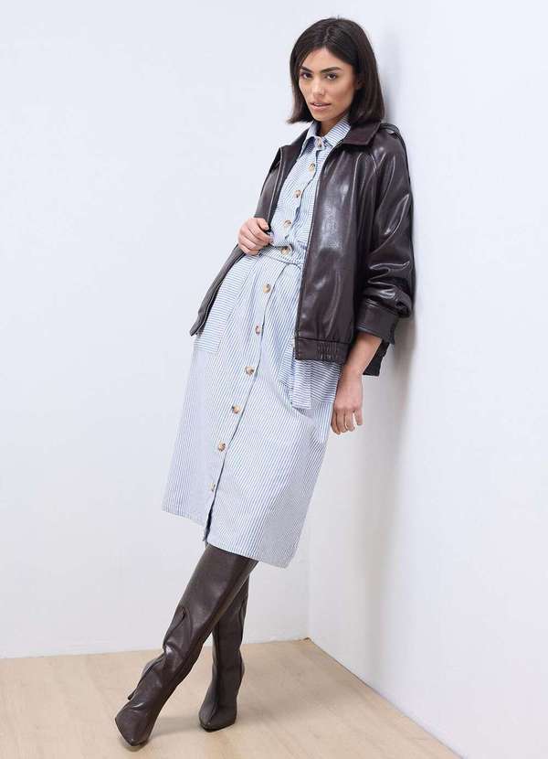 Laccord - Vestido Chemise com Bolsos Listrado Azul