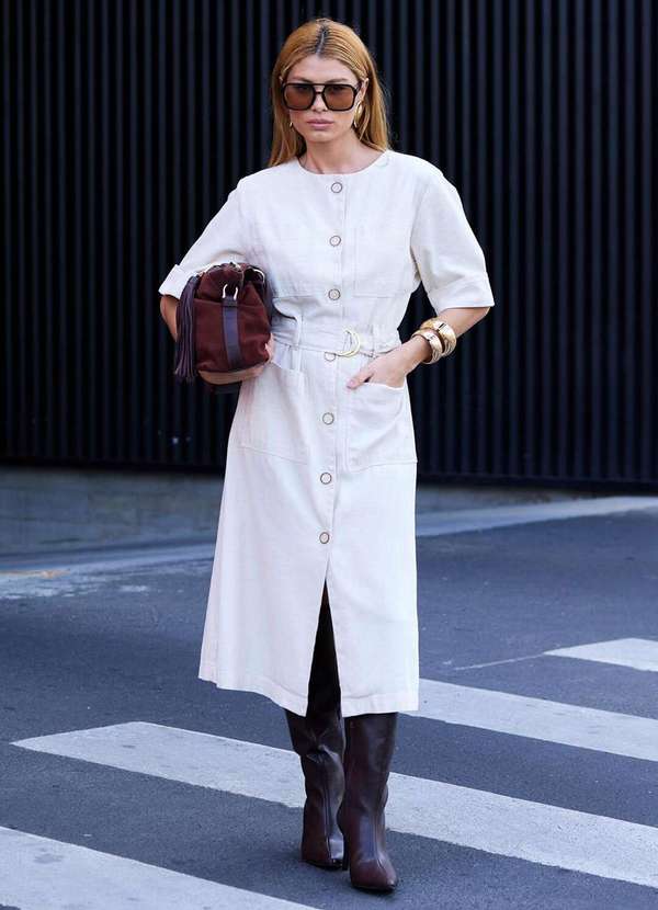 Laccord - Vestido Midi com Bolsos e Cinto Faixa Branco