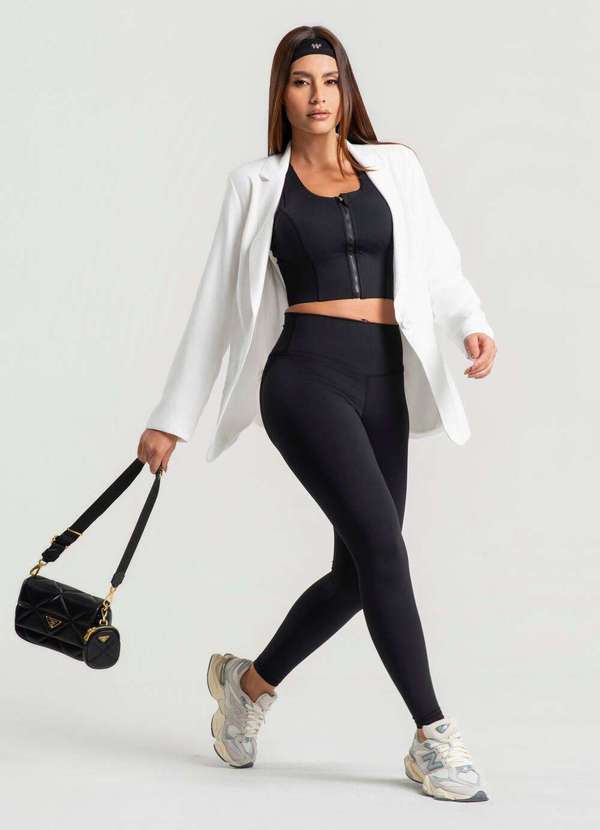 Wemood - Calça Legging Básica com Cós Duplo e Recorte Empina Bumbum - Preto