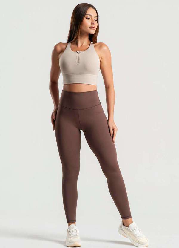 Wemood - Calça Legging Básica com Cós Duplo e Recorte Empina Bumbum - Marrom