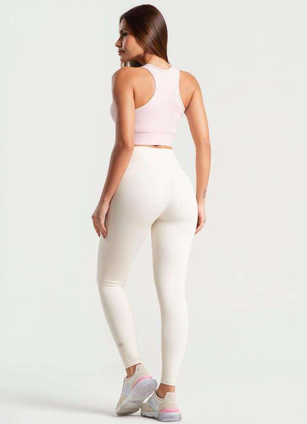 Wemood - Calça Legging Básica com Cós Duplo e Recorte Empina Bumbum - Offwhite 3
