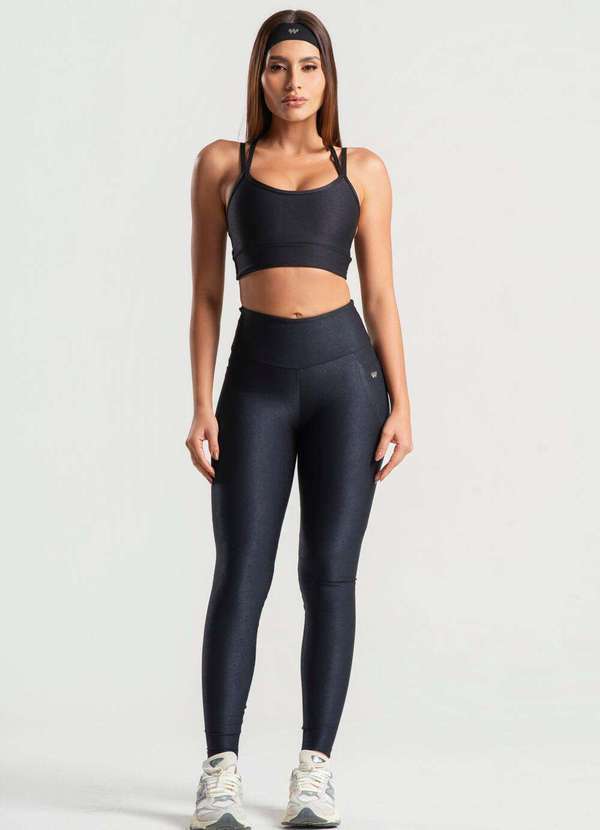 Wemood - Calça Legging com Bolso Micro Canelada Gloss Preta Wemood Preto