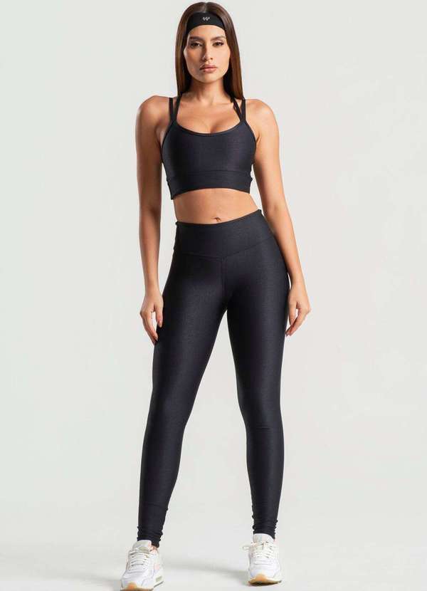 Wemood - Calça Legging Micro Canelada Gloss com Cós Duplo Preta Wemood Preto