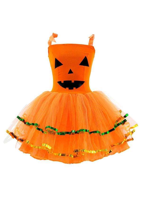 Fantasias Carol cm - Fantasia de Abóbora Adulto Luxo com Tiara de Halloween Laranja