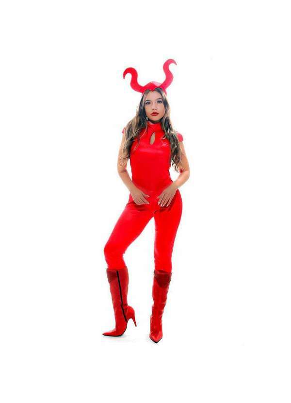 Sulamericana - Fantasia de Halloween Adulto Feminino Diabinha com Tiara Vermelho