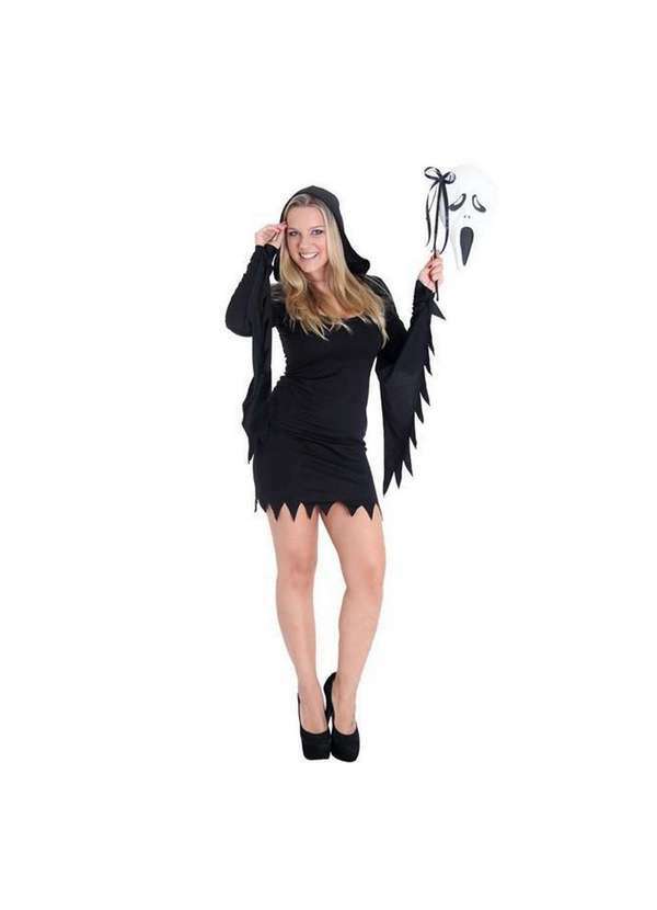 Sulamericana - Fantasia Panico Feminino com Máscara de Halloween Preto