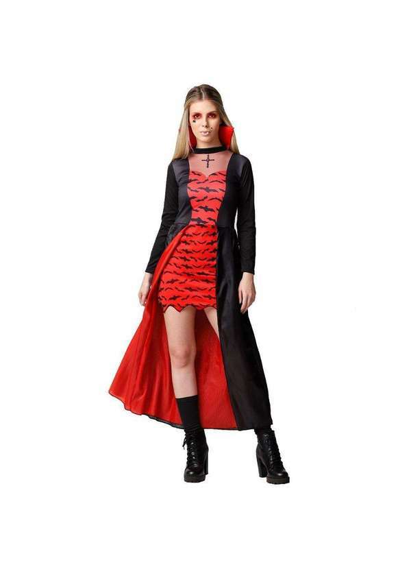 Fantasias Carol Fsp - Fantasia Rainha Vampira Adulta de Halloween Vermelho