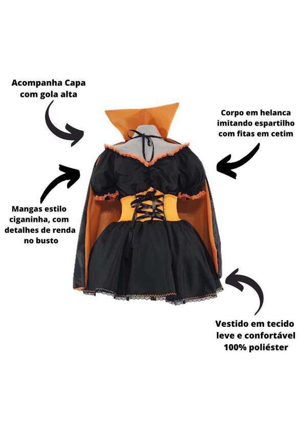 Fantasias Carol cm - Fantasia Vampira Halloween Adulta Feminina de Luxo com Capa Roxo e Laranja 10