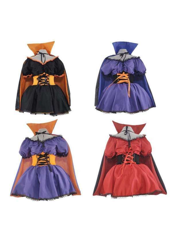 Fantasias Carol cm - Fantasia Vampira Halloween Adulta Feminina de Luxo com Capa Roxo e Laranja 11