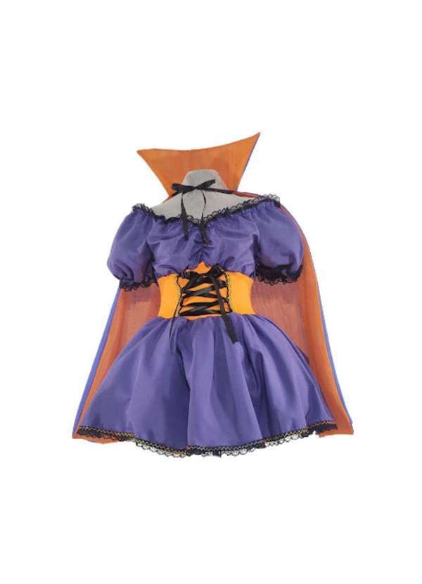 Fantasias Carol cm - Fantasia Vampira Halloween Adulta Feminina de Luxo com Capa Roxo e Laranja 2