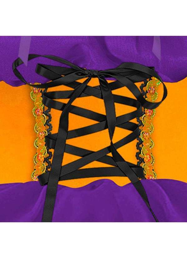 Fantasias Carol cm - Fantasia Vampira Halloween Adulta Feminina de Luxo com Capa Roxo e Laranja 7