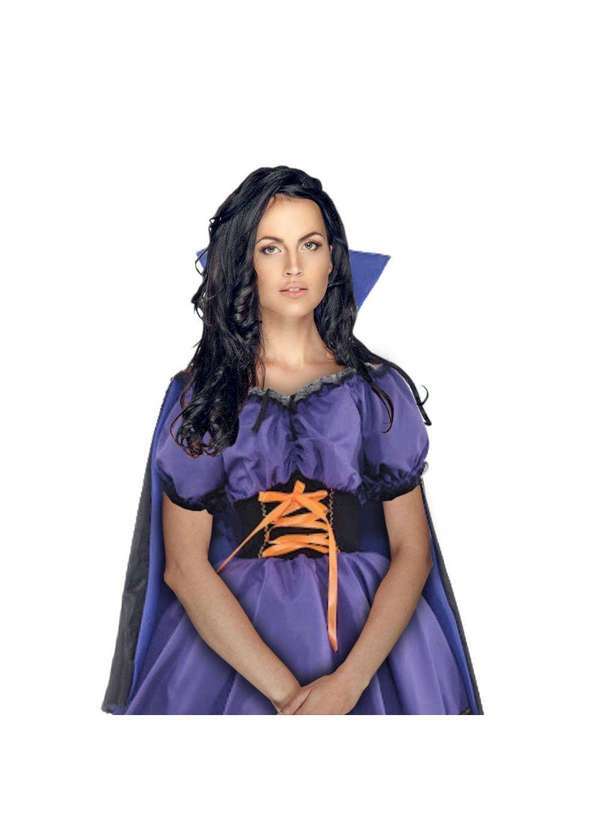 Fantasias Carol cm - Fantasia Vampira Halloween Adulta Feminina de Luxo com Capa Roxo e Preto