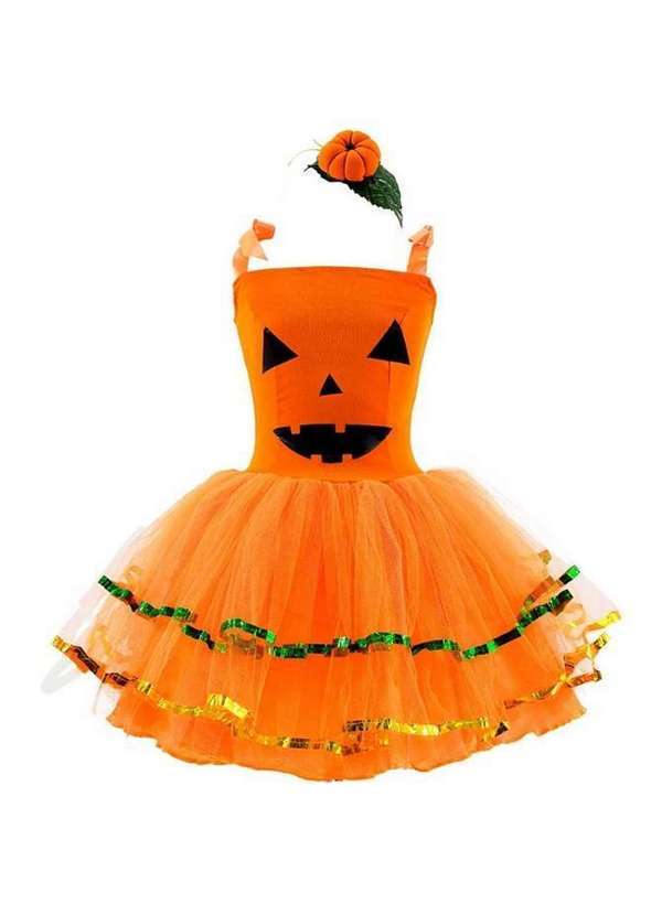 Fantasias Carol cm - Fantasia Abóbora Bebê de Luxo com Tiara de Halloween Laranja