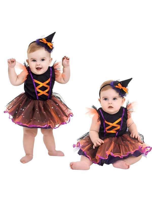 Fantasias Carol Aj - Fantasia Bruxa Bebe de Halloween com Chapeu Roxo