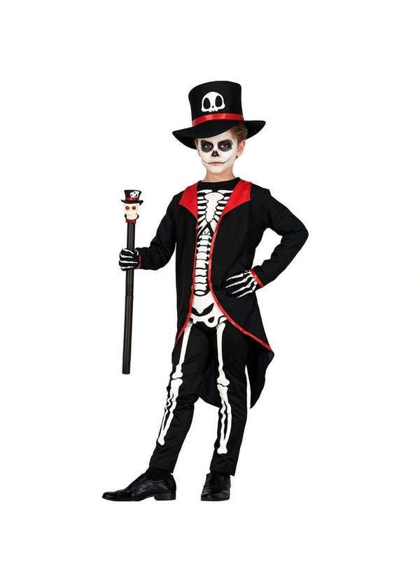 Fantasias Carol Fg - Fantasia Caveira Mexicana Infantil Menino Halloween Cartola Preto