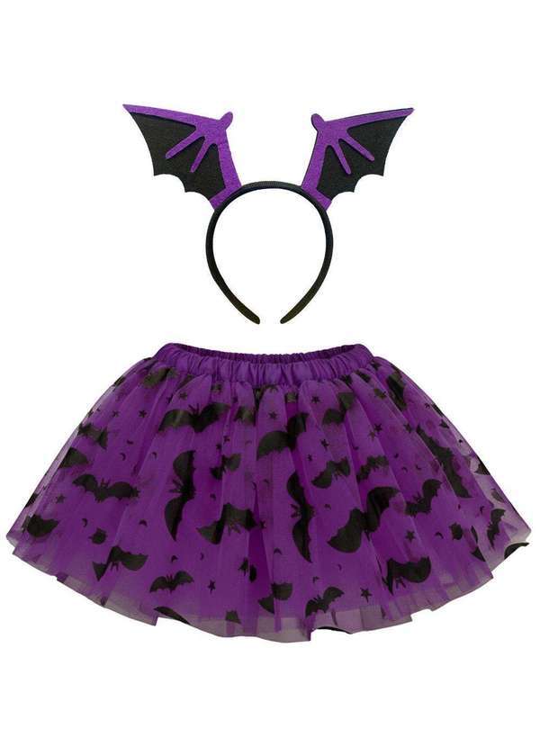 Fantasias Carol Bi - Fantasia Halloween Vampira Infantil Kit Saia Tule Tiara Luxo Roxo