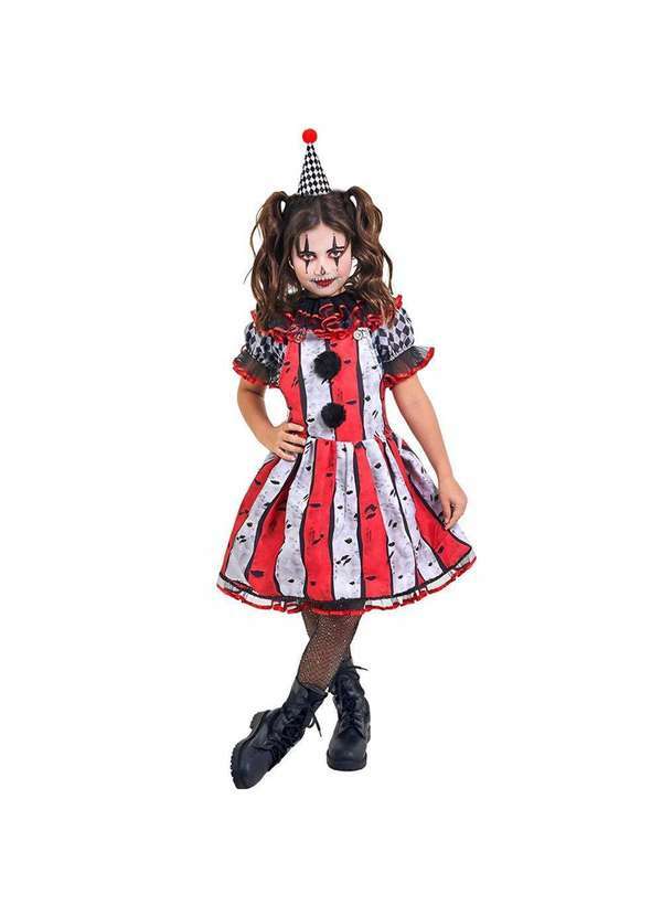 Fantasias Carol Aj - Fantasia It a Coisa Infantil Menina Halloween Luxo c/ Chapeu Vermelho e Cinza