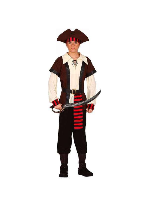 Fantasias Carol Fg - Roupa Pirata Juvenil Teen Masculina Fantasia Completa Luxo Preto e Creme