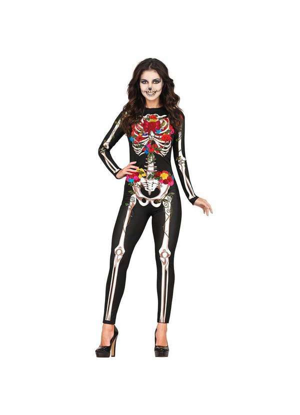 Fantasias Carol Fg - Fantasia Halloween Caveira Mexicana Fem Adulta Esqueleto Muerto Preto