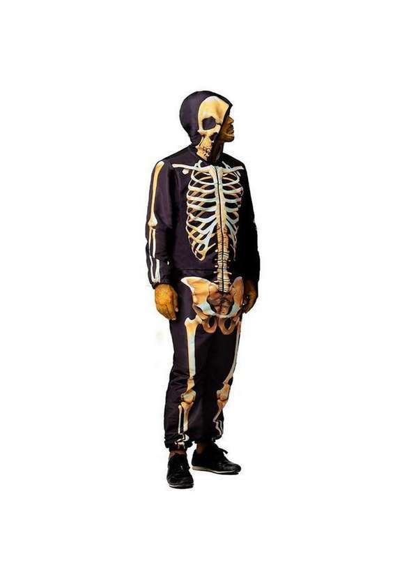 Fantasias Carol Fsp - Fantasia de Halloween Adulto Esqueleto Amarelo com Capuz Preto