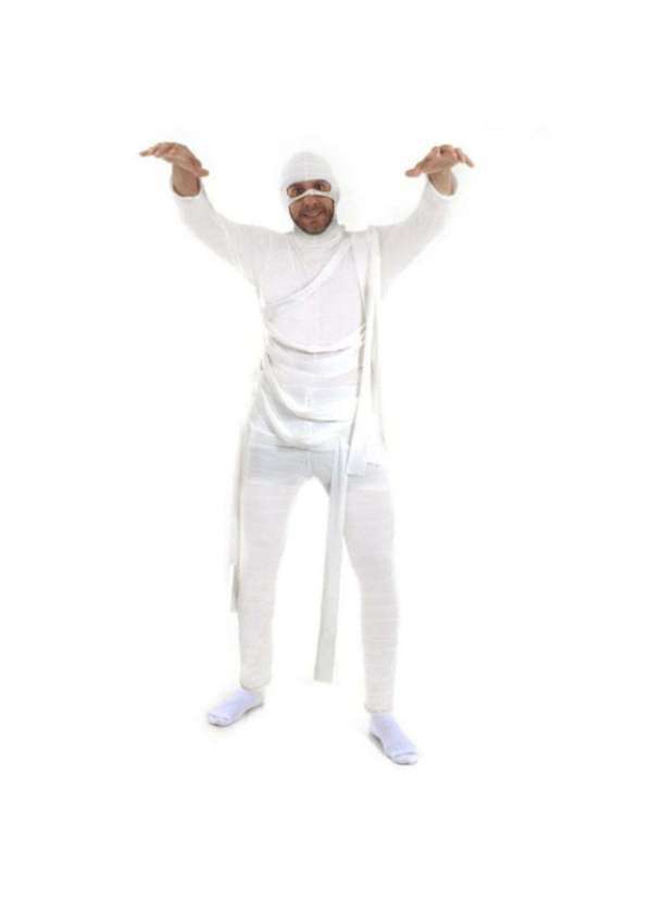 Sulamericana - Fantasia Mumia Halloween Adulta Masculina com Máscara Branco