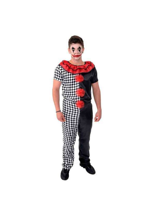 Fantasias Carol Aj - Fantasia Palhaço Assustador Adulto de Halloween Vermelho