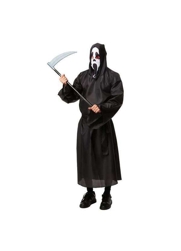 Fantasias Carol Fsp - Fantasia Panico Halloween Adulta Capa Preta e Máscara Morte Preto