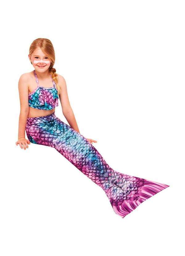 Fantasias Carol Fsp - Cauda de Sereia Yara Roxa Fantasia Infantil com Top Rosa