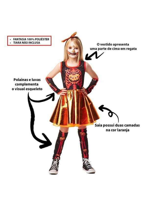Fantasias Carol Fsp - Fantasia Abobora Infantil de Halloween com Polaina e Luva Laranja 2
