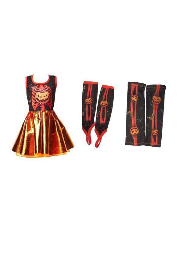 Fantasias Carol Fsp - Fantasia Abobora Infantil de Halloween com Polaina e Luva Laranja 3
