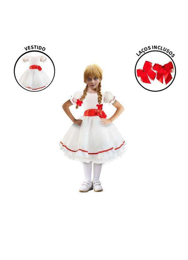 Fantasias Carol cm - Fantasia Annabelle Infantil de Luxo Halloween Branco