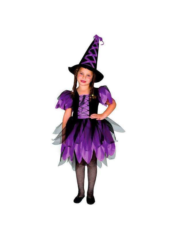 Sulamericana - Fantasia Bruxa Encantada Infantil com Chapéu de Halloween Roxo