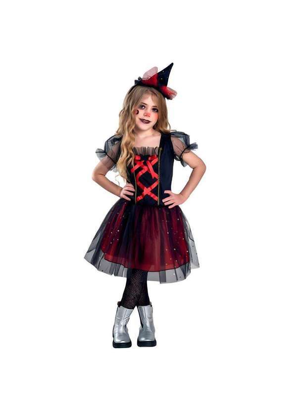 Fantasias Carol Aj - Fantasia Bruxa Halloween Infantil de Luxo com Chapeu Vermelho