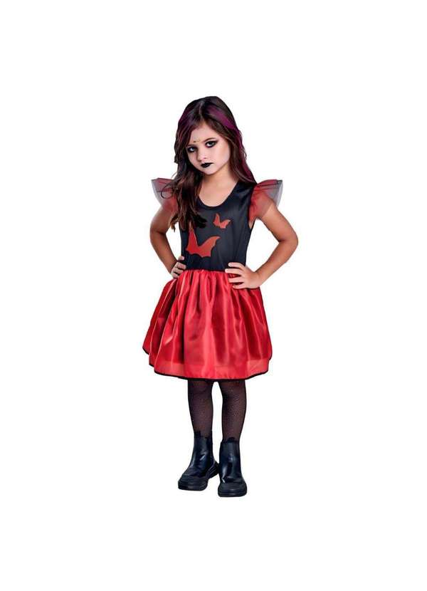 Fantasias Carol Aj - Fantasia Bruxa Vampira Infantil de Halloween Pra Menina Vermelho