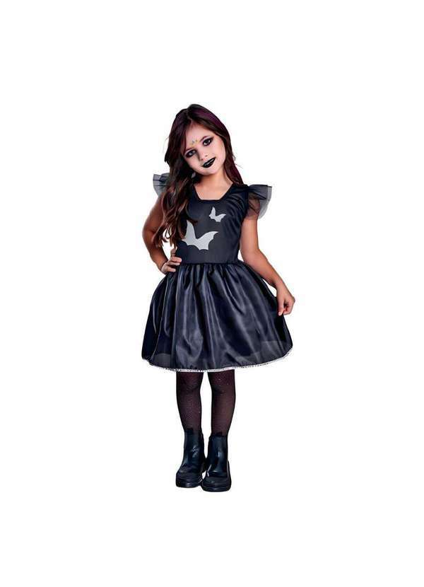 Fantasias Carol Aj - Fantasia Bruxa Vampira Infantil de Halloween Pra Menina Prata