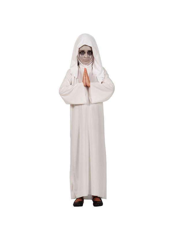 Fantasias Carol Fg - Fantasia Halloween Freira Satânica Fem Infantil com Capuz e Véu Branco