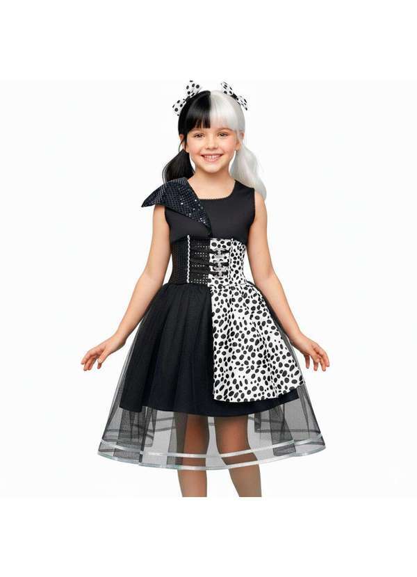 Fantasias Carol cm - Fantasia Infantil Cruella de Vil de Luxo Halloween Preto