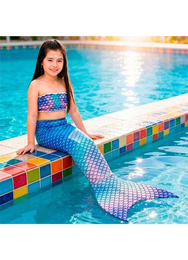 Fantasias Carol Fsp - Fantasia Sereia Infantil com Nadadeira Cauda e Top Azul