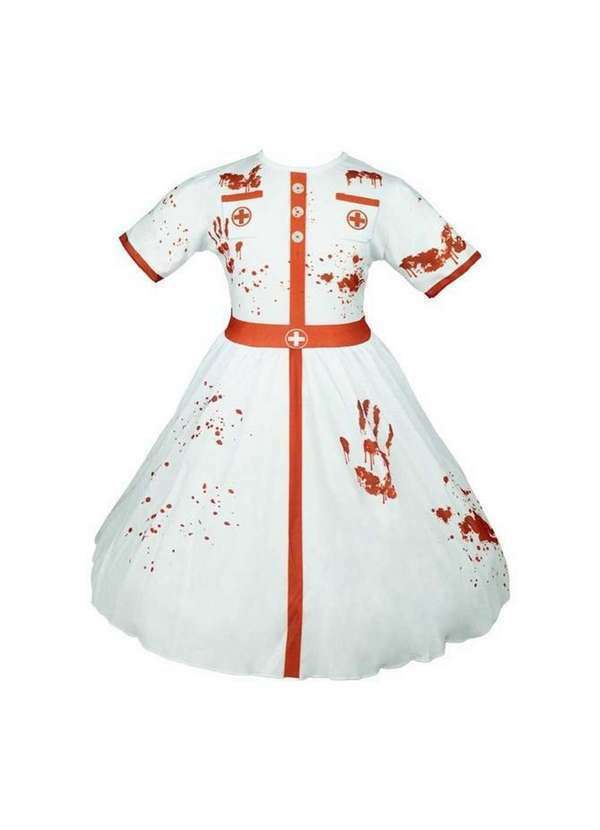 Fantasias Carol Ef - Fantasia Zumbi Infantil de Halloween Enfermeira Feminina Branco